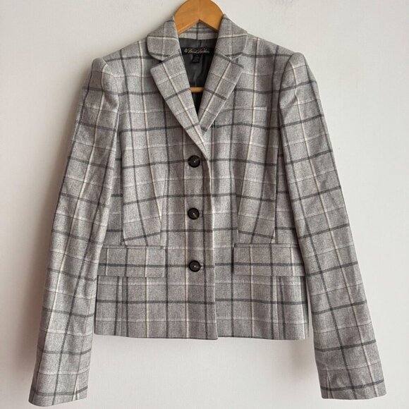 Brooks Brothers Plaid Wool Blend Grey Blue Classic Blazer 0 - Picture 2 of 9